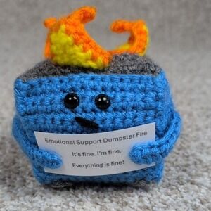 Crochet Emotional Support Dumpster Fire Plush Toy It's Fine Everything is Fine